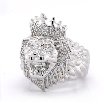 ring jewelry iced out crown lion silver rings